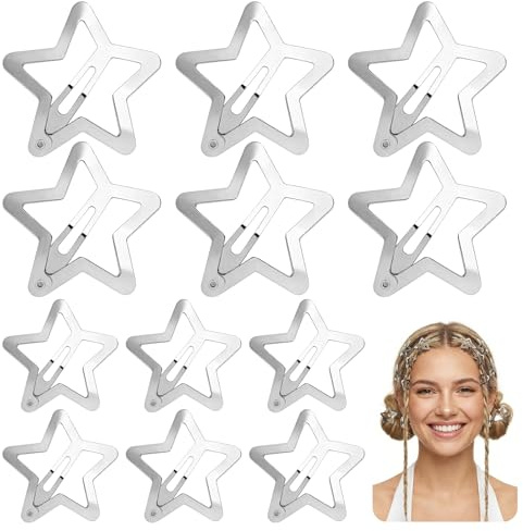 DOORIO 12pcs Etoiles Barrettes Y2k Pinces Cheveux à Pression Argenté