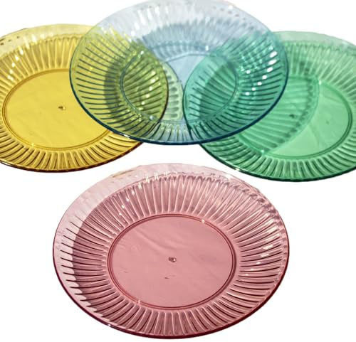Darthome Set of 4 Melamine Ribbed Outdoor Side Plates, Bright Colour Mix, Shatterproof, 20cm x 20cm, Garden Dining & Serving