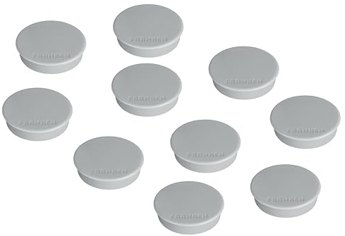 FRANKEN Magnete Stark Rund, 10 Stück, Hochwertige Haftmagnete für Büro, Haushalt, Werkstatt mit hoher Haftkraft, ideal für Whiteboards, Kühlschrank, Plantafeln oder Schaukästen, 38 mm, Grau, HMS36 12