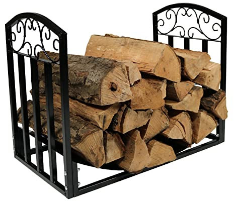 Sunnydaze 2-Foot Firewood Log Rack - Indoor/Outdoor Black Steel Decorative Fireplace Wood Storage Holder - 200-lb Capacity