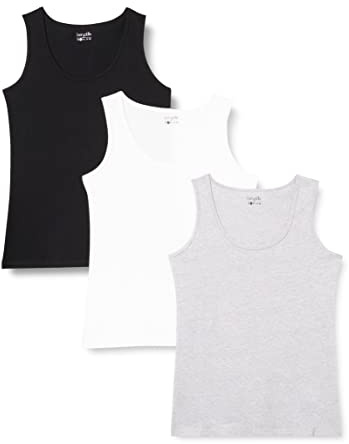 berydale Bd161, Camiseta de tirantes para Mujer, Negro, Gris Claro Mezcla Y Blanco (Paquete de 3), S