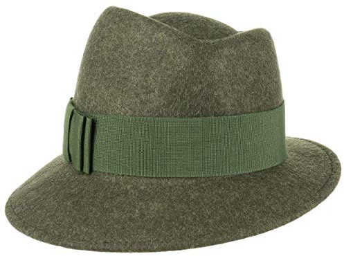 LIERYS Asym Melange Damenhut Wollfilzhut Filzhut Wollhut Hut Damen - Made in Italy mit Ripsband Frühling-Sommer Herbst-Winter - One Size Oliv