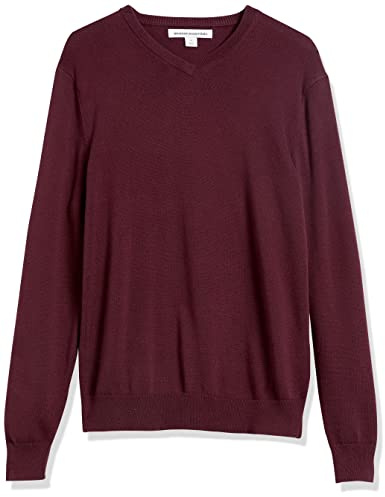 Amazon Essentials Herren V-Ausschnitt Pullover aus Baumwolle, Normale Passform, Burgundy, XL
