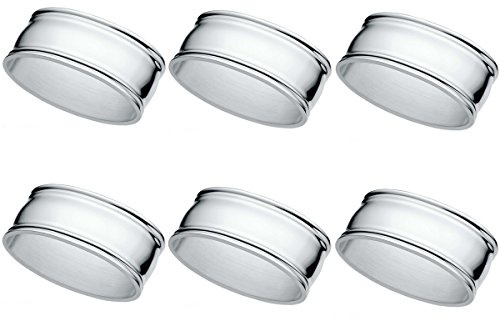 SILBERKANNE 6er Set Serviettenringe versilbert – Fadenmuster L 6cm – Edle Silber-Plattierung für Stoffservietten inkl. Geschenkbox