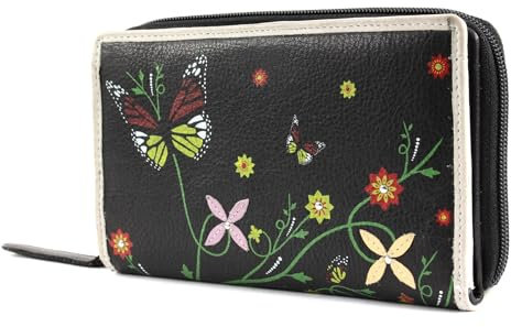 bruno banani Damen Geldbörse Schwarz Leder Genuine Leather Zeitgenössisch Butterfly Zip Around Leicht Reißverschluss Druckknopf Umschlag 1 Section credit_card cash 4260545424454 1760264031