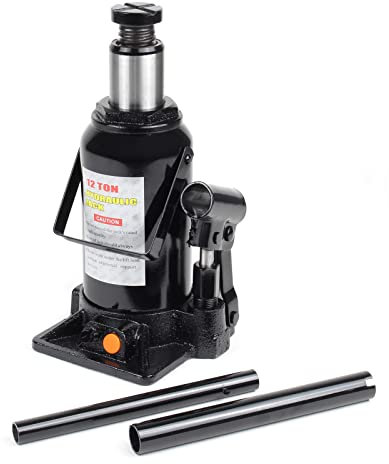 Wiltec Hydraulischer 12t Flaschen-Wagenheber, Stempelwagenheber mit Slow down Funktion, Autoheber 215-400 mm