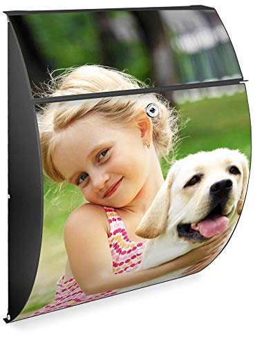 banjado Design Briefkasten - Modell Riviera 46x33,5x13cm groß - verzinkter Stahl anthrazit - Postkasten Öffnungsstopp großer A4 Einwurf Zylinderschloss 2 Schlüssel - Motiv Wunschmotiv