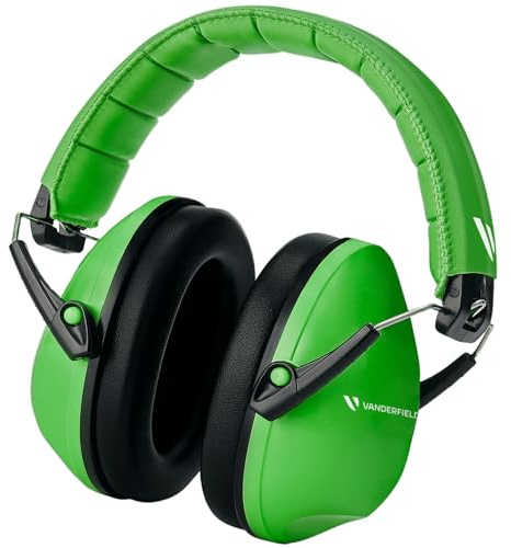 Vanderfields Premium Hearing Protection Ear Defenders - Broad Spectrum Sound Reduction 32 dB at 2K Hz Noise Cancelling - Headset Safety Noise Cancellation - Headphones Kids 3-12 - Green