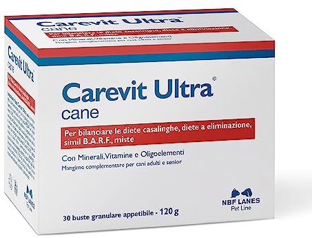 NBF Lanes Carevit Ultra Cane, Suplementos Perro, 30 sobres de 4 g, granulado apetecible, para equilibrar las dietas caseras, dietas de eliminación, Simil B.A.R.F., Dietas mixtas