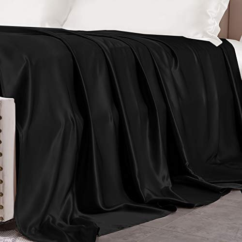THXSILK 25 Momme Seide Betttuch/Bettlaken/Haustuch, 100% Maulbeerseide Bettwäsche, Nahtlos Schwarz Seiden Bettlaken, 275x260 cm