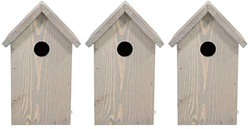 mgc24 Wildvogel-Nistkasten, Holz, Grau, 15,5 x 14 x 25 cm, 3 Stück | Wetterfest, Vogelnistkasten und Vogelhaus für heimische Wildvögel, Holzausführung, Nistplatz, Bruthilfe, Garten, Außenbereich