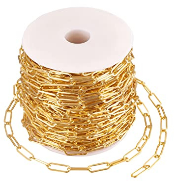 Goldene Büroklammerkette, 18 x 6 mm, flache ovale Gliederkette für Choker, Armbänder, Halsketten, Schmuckherstellung, 25 m Rolle