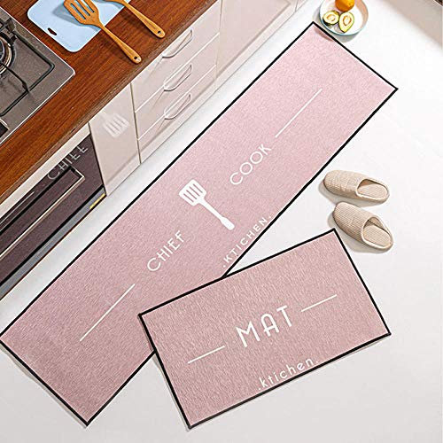 ZZDXL 2 Piezas Antideslizante Alfombra Cocina Oro Rosa Alfombras para La Cocina Alfombra de Cocina Lavable en Lavadora Alfombrilla de Fregadero Microfibra（40X60+40X120Cm）