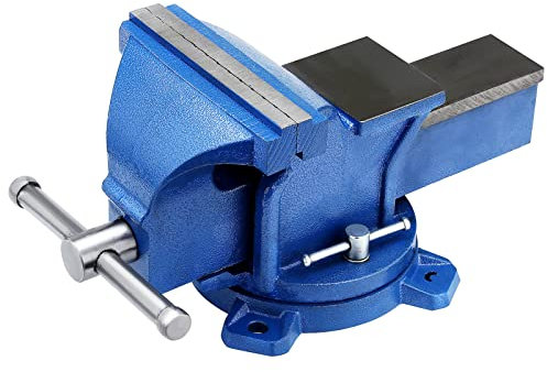 Holdfiturn 6 Inch Table Vice Heavy Duty Bench Vice with 360 Degrees Swiveling Base Cast Iron Workshop Vise for Workshop Factory, Blue