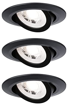 Paulmann 93367 LED Einbauleuchte Set schwenkbar Warmweiß rund incl. 3x6 Watt Einbaustrahler Schwarz matt Einbaulampe Kunststoff Spot 3000 K