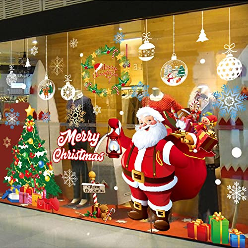 RITOSTA Noël Autocollant Fenetre Décoration Noël Grand Père Noël Stickers Noel Fenêtre Reutilisable Double Face DIY Decoration de Noel Autocollants Focon de Neige Santa Fenêtres Stickers Vitre