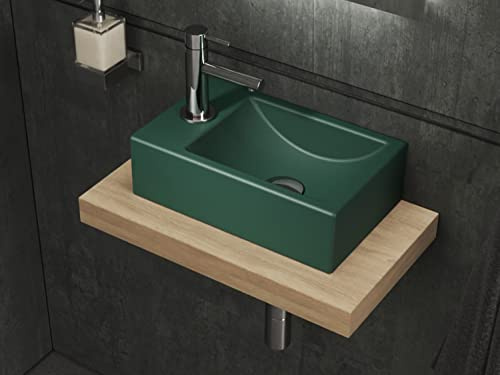 Aqua Bagno | Loft Air Handwaschbecken Keramik 37cm Saphirgrün, Gästebad | Waschbecken für Gäste-WC, Hahnloch links, auch als Aufsatzwaschbecken