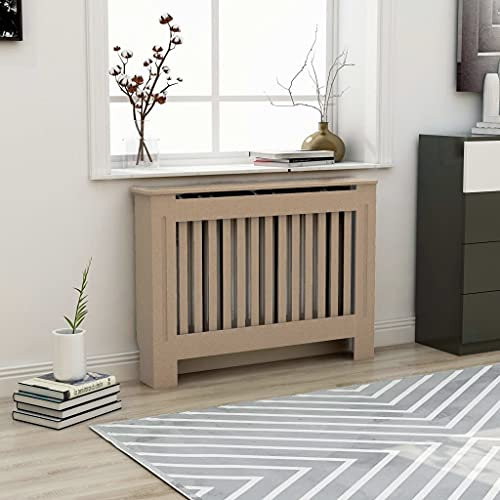 WIFESE HeizköRperverkleidung 112x19x81.5 cm Braun HeizköRperabdeckung Holzgitter HeizköRperverkleidung RippenheizköRper Lamellenwand Holzverkleidung Wand Schließfächer
