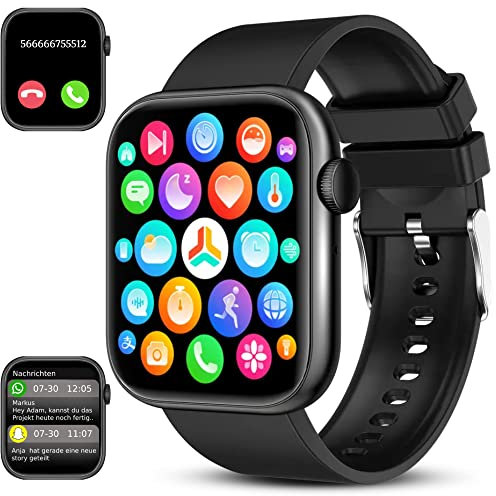 Deunis Bliknes X5 Smartwatch 1,96 Zoll für Damen Herren mit Telefonfunktion und Benachrichtigungen, kompatibel mit Android und iOS, Schlafmonitor, Schrittzähler, Fitness Tracker (Schwarz)