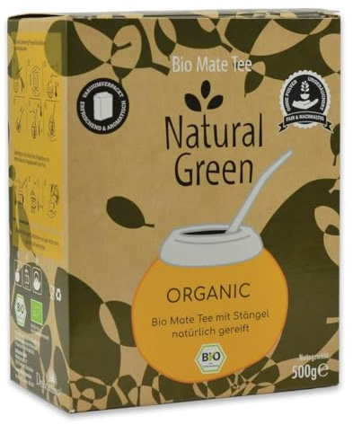 Delicatino - Natural Green ORGANIC 500g, Bio Yerba Mate mit Stängeln (Con Palo), Natürlich gereift, rauchfrei, Vakuumverpackt, Premium-Qualität