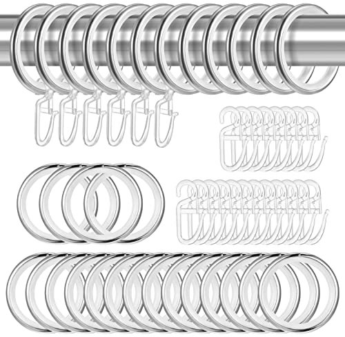 Heyu-Lotus 30 Stück Metall Vorhangringe Vorhang Hängend Ringe mit Gleiteinlage und Kunststoff Gardinenhaken für Fenster Tür Duschvorhänge, 30 mm Innendurchmesser