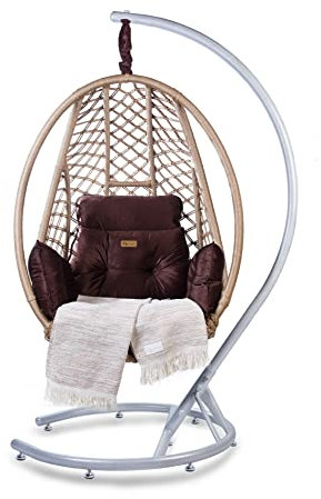 NIMAXES XXL Premium Hängesessel Comfort Set Beige – Hängeschaukel/Hängestuhl Inkl. Kissen, Hängestuhl Korb, Abdeckung, handgefertigten Halstuch