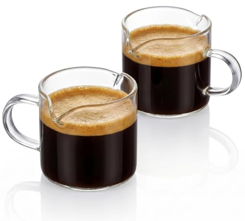 Luxshiny Lot De 2 Tasses En Verre Transparent À Double Bec Verseur Tasse À Lait En Verre Gobelet 5.50 cm Pour Café Thé Lait Cuisine Maison Bureau