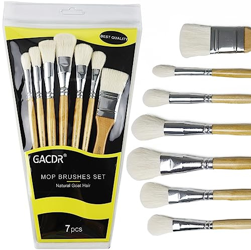 GACDR Juego de 7 pinceles para dorar, versátiles cepillos de mezcla de pelo de cabra para pintura acrílica, hojas de copos de hoja dorada de Wartercolor