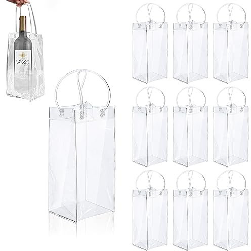 10 Stück Flaschenkühler Ice Bag,Transparent Sektkühler, PVC Tragbar Flaschenkühler Outdoor, Kühltasche für Flaschen Mit Griff, Flaschen Tragetasche Verwendet für Bier, Champagner, Wein