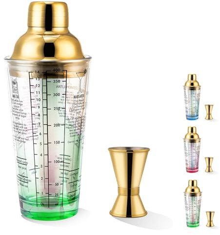 Cocktail-Shaker-Set, 400 ml, Martini-Mixer, Shaker mit integriertem Sieb, Messbecher, Getränkeschüttel, Margarita-Alkohol-Mixer, perfekt für Barkeeper und Heimgebrauch (grün)