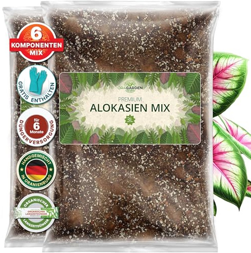 ORAGARDEN Alocasien Erde für Zimmerpflanzen und Garten - 6L Alokasien Substrat für Pflanzen, Palmen, Blumen - 6 Komponenten Blumenerde