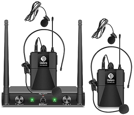 Audio AU200 Pro UHF 2 K Wireless Mikrofonsystem mit schnurlosen Hand-Lavalier-Headset-Mikrofonen, Metallempfänger, ideal für Karaoke-Kirchenparty (2 Bodypack)