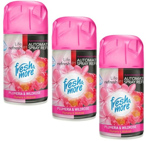 Fresh & More Lufterfrischer Nachfüller Plumeria&Wildrose 250ml (3er Pack) | Raumduft-Spray-Nachfüller, kompatibel mit Freshmatic Max, blumig-romantischer Plumeria-Rosenduft