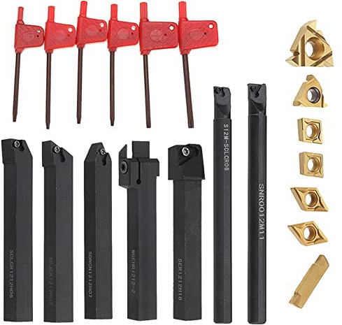 Drehmeißel, langlebig, 21 Stück, 12 mm Schaft, Drehmaschine, Bohrstange, Drehwerkzeughalter-Set, 45HRC mit Hartmetall-Einsätzen, Drehwerkzeug-Set