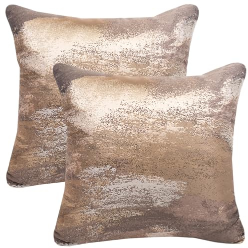 HOSTECCO Abstract Cushion Covers 45x45 cm Set of 2 Gold Champagne Jacquard Cushion Cases Luxury Decorative Pillow Covers for Sofa Couch