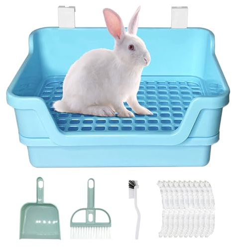 RMNHPTK Große Kaninchentoilette Kaninchentoilette Kaninchen Töpfchen Training Ecke Riesige Hasentoilette mit Kunststoffgitter Tiefe Dump Tray für Erwachsene Kleintiere (Blau)