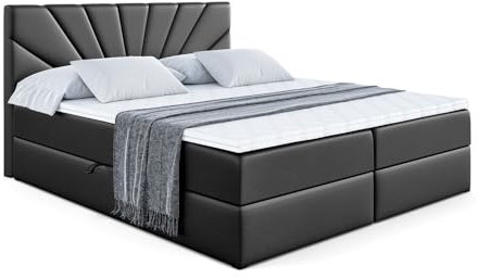 ALTDECOR Boxspringbett mit Matratze und Lattenrost, Boxbett, Topper, Polsterbett mit Bettkasten, Bett mit Stauraum H3-Matratze, Doppelbett, Springboxbett - MILTIO - 120x200 - Schwarz Kunstleder