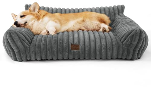 Bedsure ComfyFleece™ Cute Dog Couch for Medium Dogs - As Seen on TV on Good Day New York, Dog Couch Bed with Removable, Washable Cover, Supportive Pet Sofa, for Medium Large Dogs, 36inch, Warm Grey