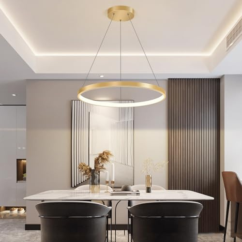 Deliouay LED Dimmbar Pendelleuchte Modern Rund Hängelampe mit Fernbedienung Pendellampe höhenverstellbar kreativ Hängeleuchte lampe für Esstisch Esszimmer Wohnzimmer Küche Kronleuchter (Gold, Ø60cm)