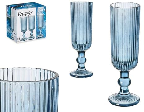 Elegante Copa Champan (Champagne) - cava de 160ml en Cristal Transparente con Diseño a Rayas y Acabado Azul Oscuro. Completa tu Cristaleria Favorita con las Copas de Agua y las Copas de vino a Juego