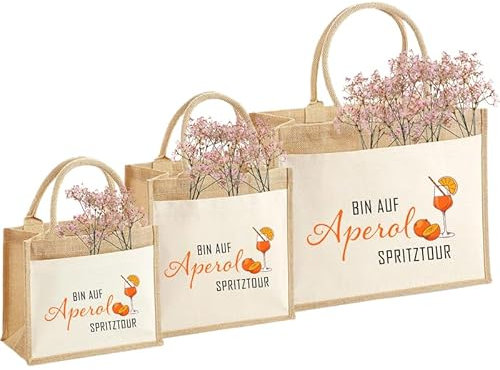 Nachhaltige Jute-Tasche | Bin auf Aperol Spritztour | JGA Junggesellenabschied | Karneval Fasching | Geschenkidee Geschenk-Tasche Jute-Beutel Einkaufstasche aus Jute und Baumwolle