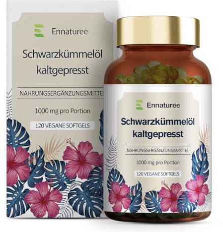 Schwarzkümmelöl Kapseln mit Vitamin E Naturbelassen und Kaltgepresst Schwarzkümmelöl 1000mg pro Tagesdosis Hochdosiert Vegan 120 Kapseln Deutsche Premium Qualität