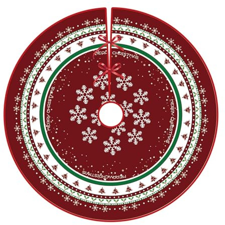 90 cm Weihnachtsbaum Rock Tiefrot Rund Christbaumdecke, Weihnachtsbaumständer Hüllen Weihnachtsbaum Decke Tannenbaum Decke mit Schneeflockenmuster für Feiertags-Weihnachtsbaumschmuck