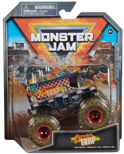 Monster Jam, Monster Truck trampa de grasa oficial, vehículo fundido a presión, escala 1:64, juguetes para niños a partir de 3 años