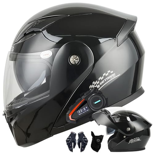 Modularer Helme Bluetooth-Motorradhelm mit Zwei Lautsprechern,MotorradIntegralhelm für Männer und Frauen, ErwachseneKlapphelm mit Doppelvisier, DOT/ECE-geprüft, M–XXL