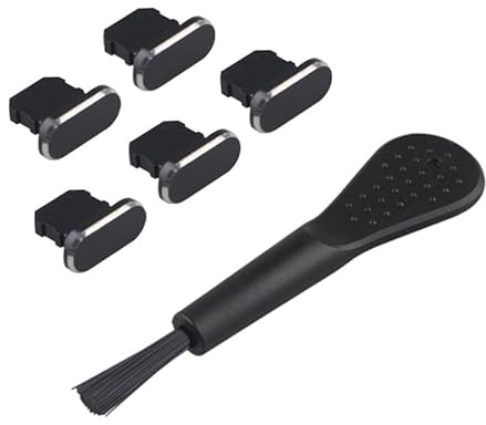Futheda 5PCS Anti Dust Plugs Metal Cover Caps Lightning Charging Port Dust Protector with Cleaning Brush Compatible with iPhone 14 13 12 11 X XS XR 8 7 SE Mini Plus Pro Max iPad 4 Black