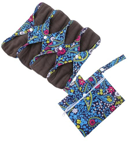 COLLBATH 6 Stück Waschbare Damenbinden aus Bambuskohlem Größe mit Flügeln Super Saugfähig und Auslaufsicher Wiederverwendbare Menstruationskissen für Reisen und Outdoor Inkl Faltbeutel