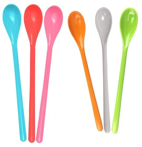 Lieblich Löffel Lang Bunt,6 Stück Plastiklöffel Lang Mehrweg, Lange Eierlöffel Kunststoff, Eislöffel Lang, Marmeladenlöffel Lang, Cocktail Löffel Lang, Joghurtlöffel Lang, Teelöffel Lang（6 Farben）