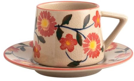 ZOAPDEBCE Tee Tasse und Untertasse, Set, Teetasse, Kaffeetasse aus Glas, einfaches Keramik-Kreativset, Milchtasse, Becher, Büro, Nachmittagstee, Steinzeug, Kaffeetasse, Untertasse, geeignet(A)