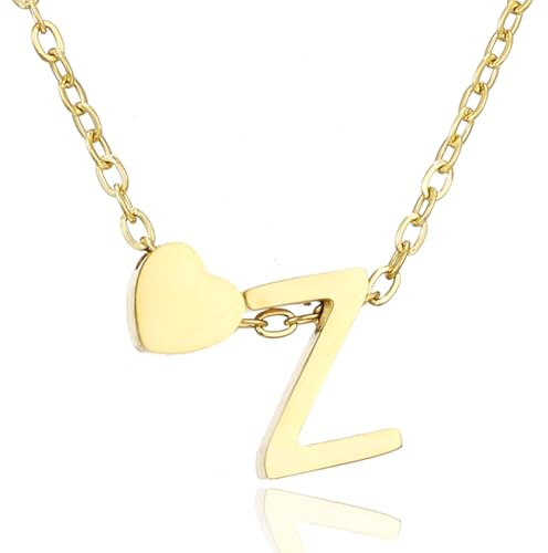 AFSTALR Herz Kette mit Buchstaben Anhänger Halskette mit Buchstabe, Damen Initial Alphabet A-Z Edelstahl Gold/Silber Ketten Verstellbar, Personalisierte Schmuck Geschenke für Frauen